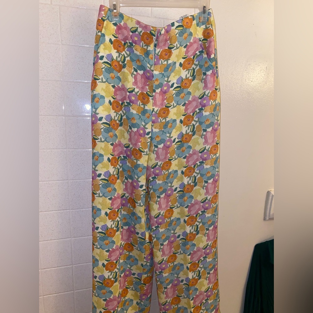 Zara Floral Multicolor Wide-Leg Pants